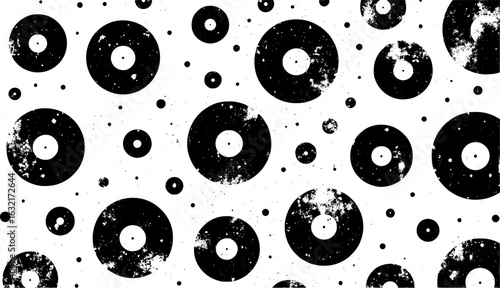 Trendy elements vinyl records with photocopy effect. Grunge punk dotted stickers for collage, poster, print, music cove. Vector illustration on an isolated background.