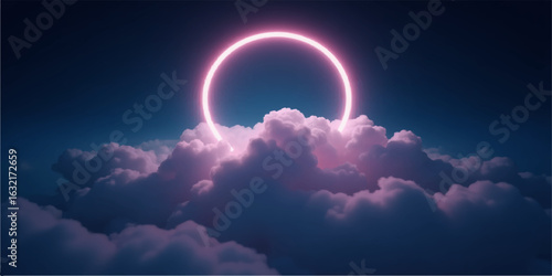 Beautiful white fluffy clouds in a bright blue summer sky with a brilliant sun