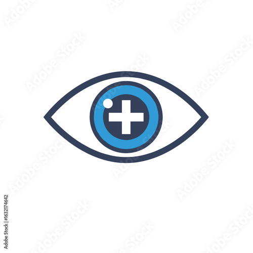 Eye with a plus sign in blue on a white background Free Download Eye with a plus sign in blue on a white background - GFXLoad