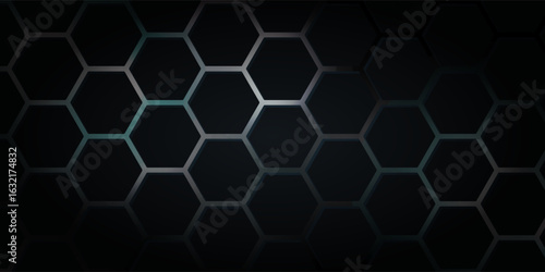 Dark blue technology hexagonal vector background. Abstract blue bright energy flashes under hexagon in navy blue technology, modern, futuristic vector illustration.