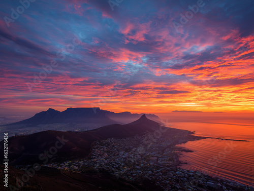 Table Mountain overlooking Cape Town at sunrise