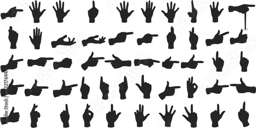Assorted Hand Silhouettes Depicting Counting, Pointing, and Communicative Motions