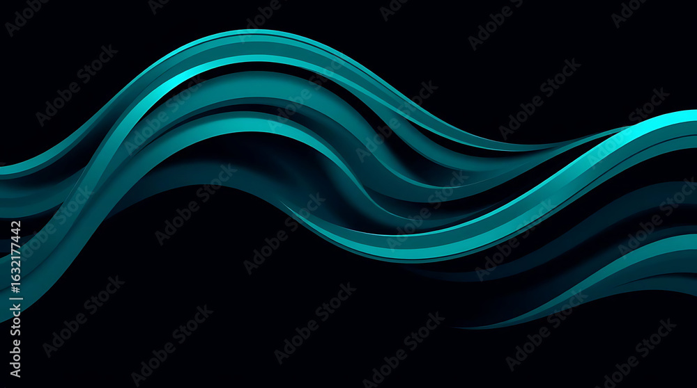 Obraz premium Abstract aqua wave on a black background, a modern and dynamic design element with smooth curves and futuristic motion for presentations and digital art