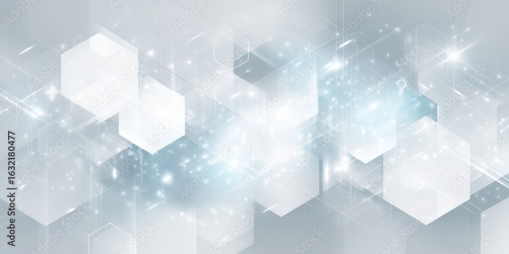 Fototapeta premium Abstract technology background with light gray hexagons and glowing lines