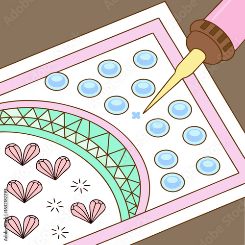 Diamond painting canvas with applicator tool adding gems  