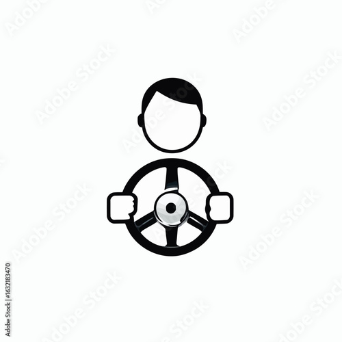 Vector illustration of drivers hands on a steering wheel, isolated on white background