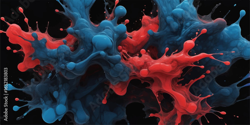 An abstract inferno of red and yellow paint splashes burns like a hot flame on a dark background