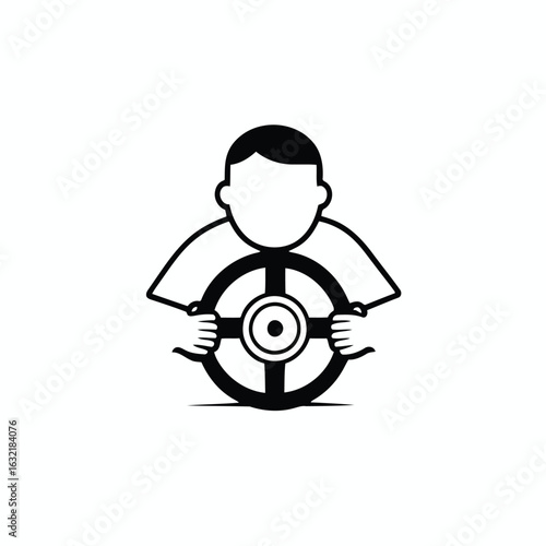 Vector illustration of person holding a steering wheel, isolated on white background