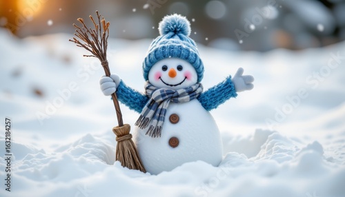 Wallpaper Mural Cheerful snowman wearing a blue outfit in a winter wonderland outdoor scene daylight playful atmosphere Torontodigital.ca