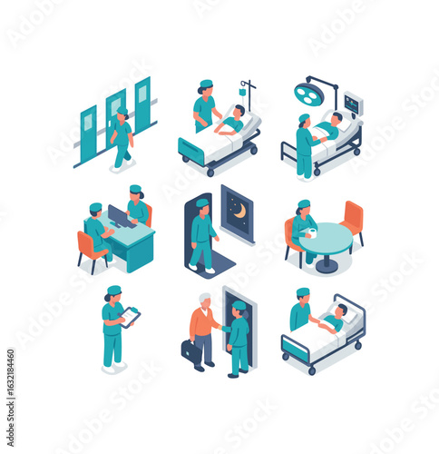 Nurse Isometric Icons