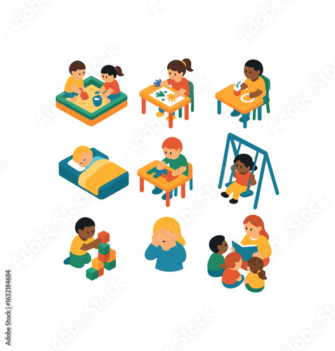 Childhood Icons Isometric Grid