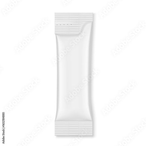 Blank package stick mockup. Flat lay view. Vector illustration isolated on white background. Can be use for food, cosmetic, medicine and etc. EPS10.