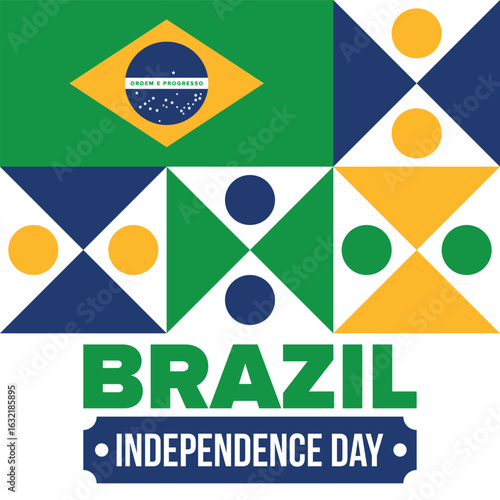 Brazil Independence Day. Happy national holiday. Freedom day. Celebrate annual in September 7. Brazil flag. Patriotic brazilian design. Poster, card, banner, template, background. Vector illustration