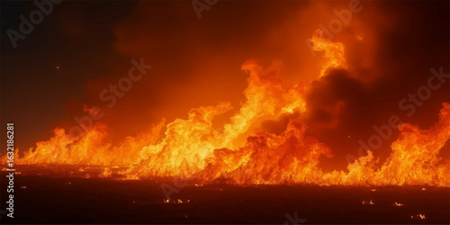 The sky erupts in a fiery display of orange and red, a beautiful cloudscape at sunset