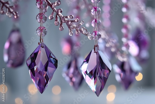 Wallpaper Mural Sparkling purple crystals hanging with a soft bokeh background, creating a magical and enchanting atmosphere. Torontodigital.ca