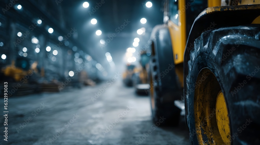 Obraz premium Heavy hinery operating in a modern factory at night