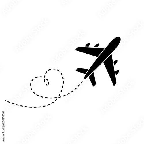 Airplane Heart Trail Silhouette Vector – Romantic Flight Path Icon for Travel Designs