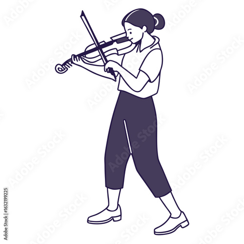Young woman playing violin while standing in casual outfit  