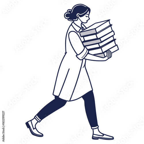 Woman carrying stack of books while walking indoors  