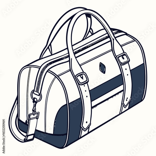Blue and white duffel bag with straps and zipper travel bag