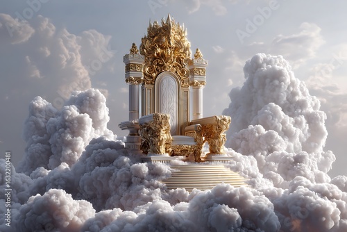 Wallpaper Mural The majestic golden throne of God in heaven, surrounded by white clouds and divine light, signaling the second coming of Jesus Christ. Torontodigital.ca