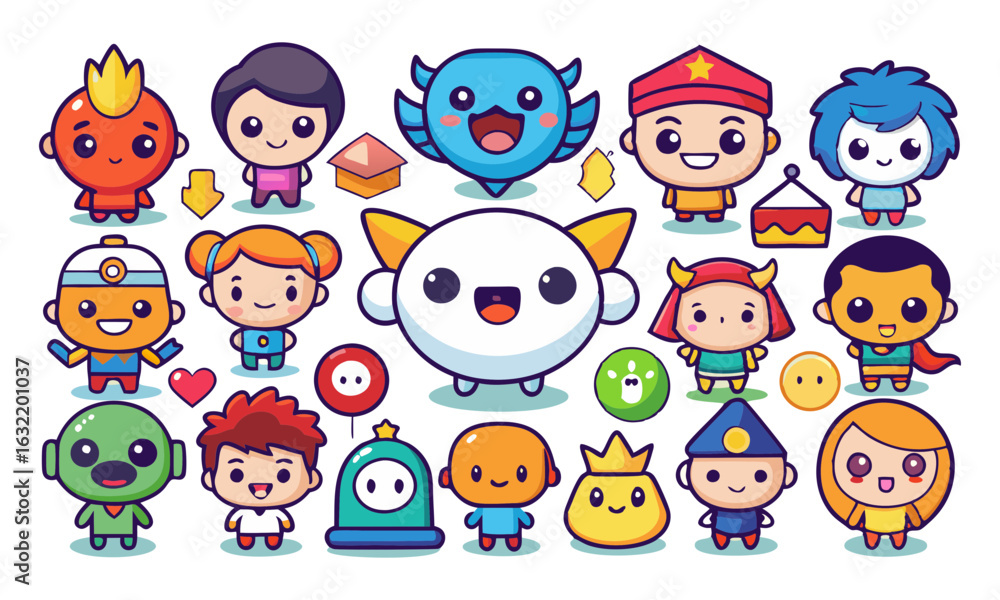 Obraz premium Download Cute Happy Icons Cartoon Style Vector Art Illustration . This Icon Concept Isolated Premium Vector. Flat Cartoon Style Svg File For Design.
