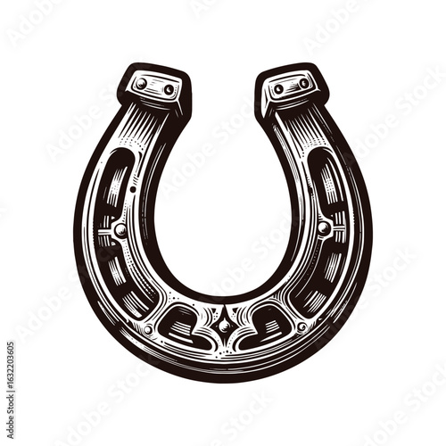 Western Horseshoe – Black and White Vector Illustration for Tracing and Engraving