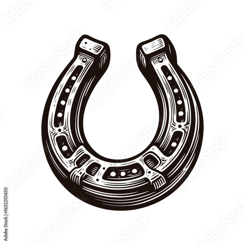 Western Horseshoe – Black and White Vector Illustration for Tracing and Engraving