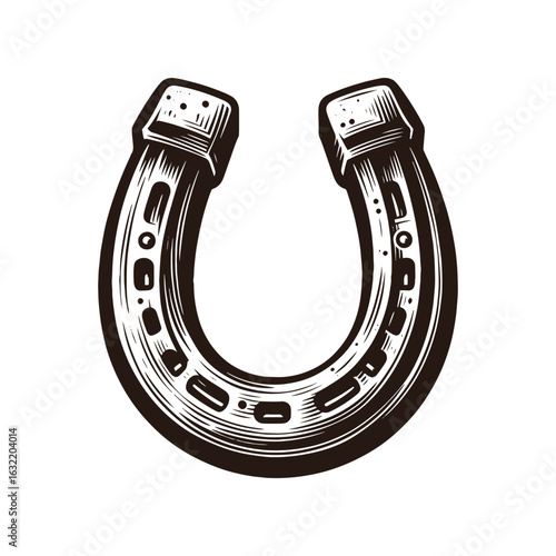 Western Horseshoe – Black and White Vector Illustration for Tracing and Engraving