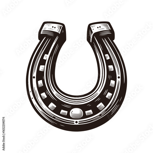 Western Horseshoe – Black and White Vector Illustration for Tracing and Engraving