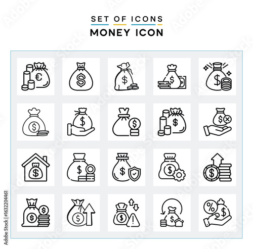 Set of money bag icons