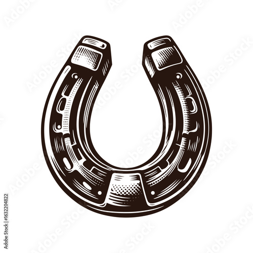 Western Horseshoe – Black and White Vector Illustration for Tracing and Engraving