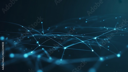 Abstract blue digital network with glowing nodes and connecting lines