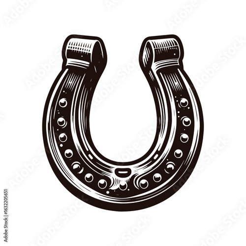Western Horseshoe – Black and White Vector Illustration for Tracing and Engraving