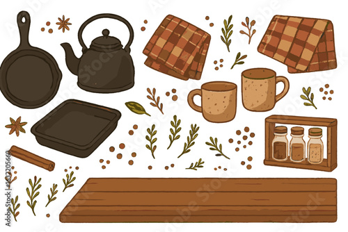 Cozy kitchen setup with rustic decor and essential cooking items for a warm gathering