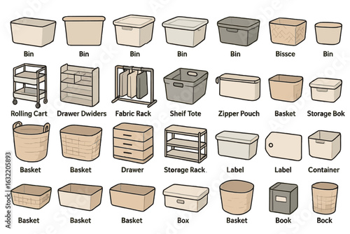 Storage solutions for organizing items in a neat and efficient way using various containers and bins