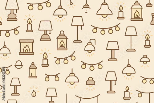 Decorative collection of light fixtures and candles in a minimalist style on a beige background