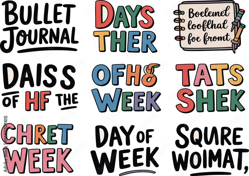 Obraz premium Colorful hand lettering phrases for weekly planning bullet journaling and day of the week