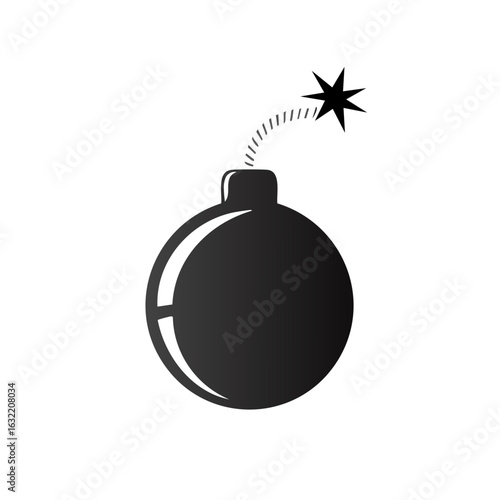 Black silhouette classic round bomb icon with a lit fuse and spark