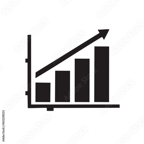 Upward trending graph illustration featuring an arrow indicating growth and progress in sales and income