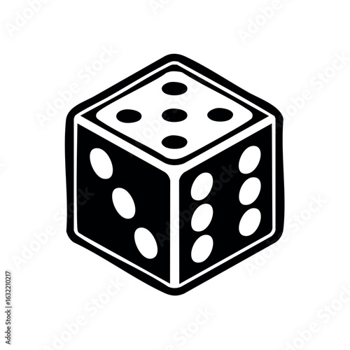 Isolated Dice Cube Showing Five, Six, and Three in Bold Black and White