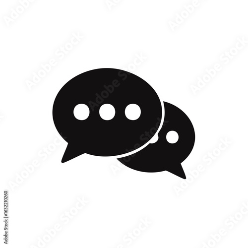 Two black speech bubbles with white dots signifying conversation or messaging communication