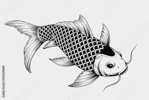 Colorful marine life illustration of a tropical fish swimming in the blue ocean