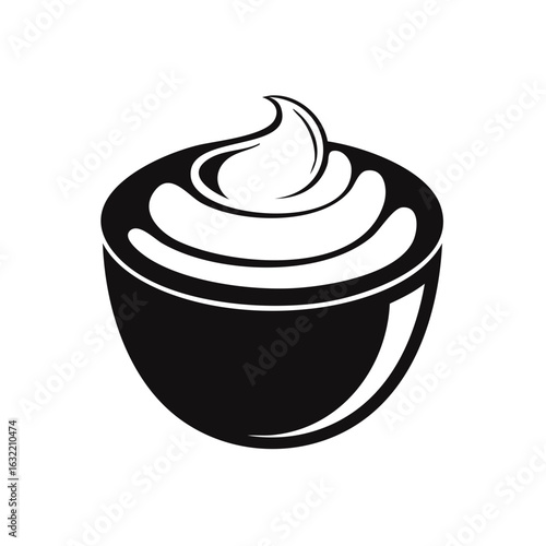 Simple black and white icon of a bowl filled with creamy dip or sauce