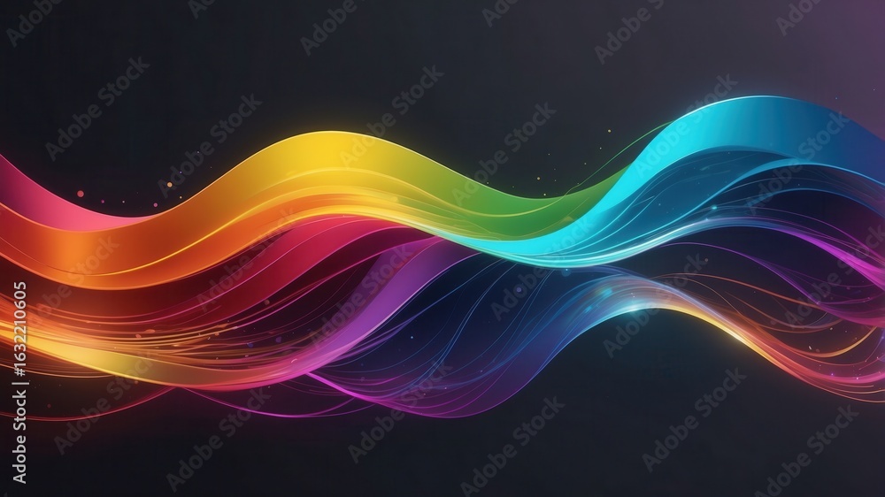 Obraz premium Abstract waves cascade in vibrant colors against a dark background, creating a dynamic, fluid design.