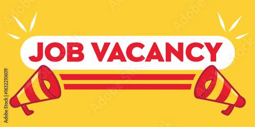 Job Vacancy Vector Banner with Megaphones. A Modern Hiring and Recruitment Announcement Graphic. An HR Advertising and Marketing Design Element for a Corporate Job Search. Help Wanted.