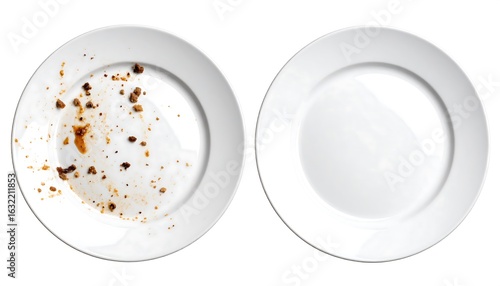 Comparison of an eaten plate and an empty clean plate, representing choices in diet and