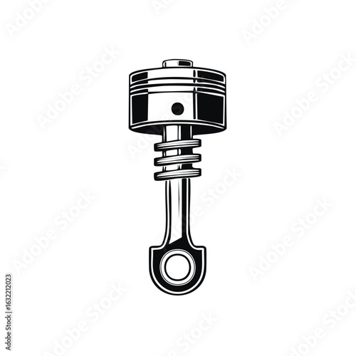 Vintage style engine piston with connecting rod in a monochrome vector graphic