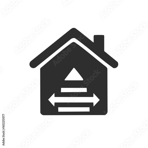 House symbol with directional arrows indicating movement or exchange