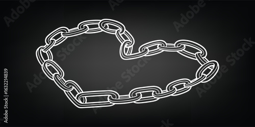 Heart Shaped Chain Vector Illustration on a Chalkboard. A Symbol of Strong and Unbreakable Love. Sketch Graphic of a Metal Chain for Romance, Valentine's Day, and Tattoo Design.